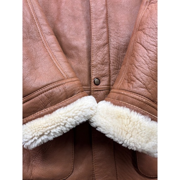Vintage Excelled Men's Brown Leather Shearling Lined Bomber Winter Coat Size L - Picture 5 of 7